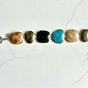Silpada 7” Sterling Silver & Multi-Stone Bracelet Adjustable Clasp (+1”)